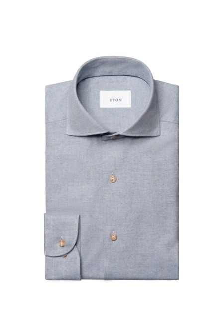Eton Solid Flannel Shirt kleding overhemd casual Blauw