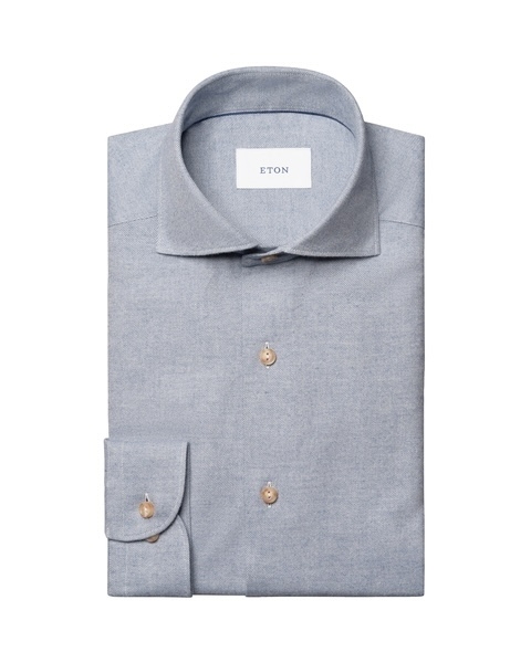 Eton Solid Flannel Shirt kleding overhemd casual Blauw