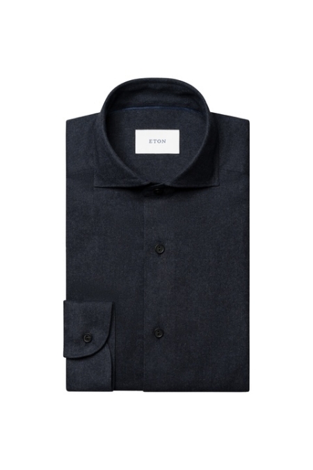 Eton Solid Flanel Shirt kleding overhemd casual Blauw
