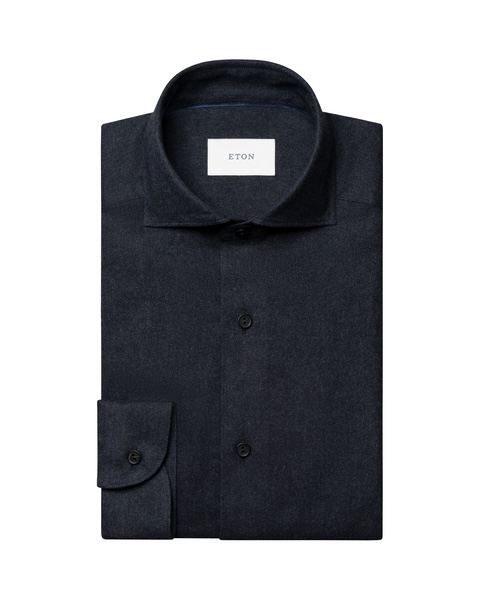 Eton Solid Flanel Shirt kleding overhemd casual Blauw