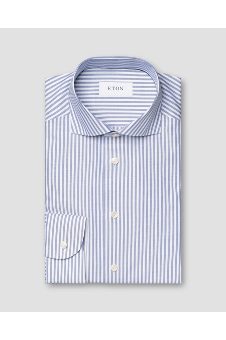 Eton Shirt Oxford Streep 1000-13529 kleding overhemd dress Middelblauw