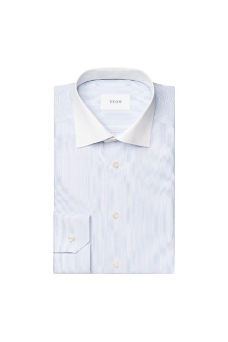Eton Shirt Stripe White Collar Contemporary Fit kleding overhemd dress Lichtblauw
