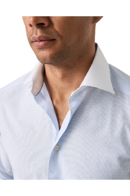Eton Shirt Stripe White Collar Contemporary Fit kleding overhemd dress Lichtblauw