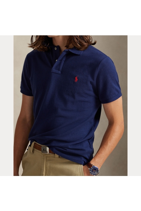 Ralph Lauren Iconic Mesh Polo Custom Slim Fit kleding polo Blauw