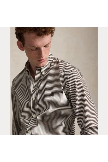 Ralph Lauren Shirt Custom Fit Stripe Stretch Polin kleding overhemd casual Bruin