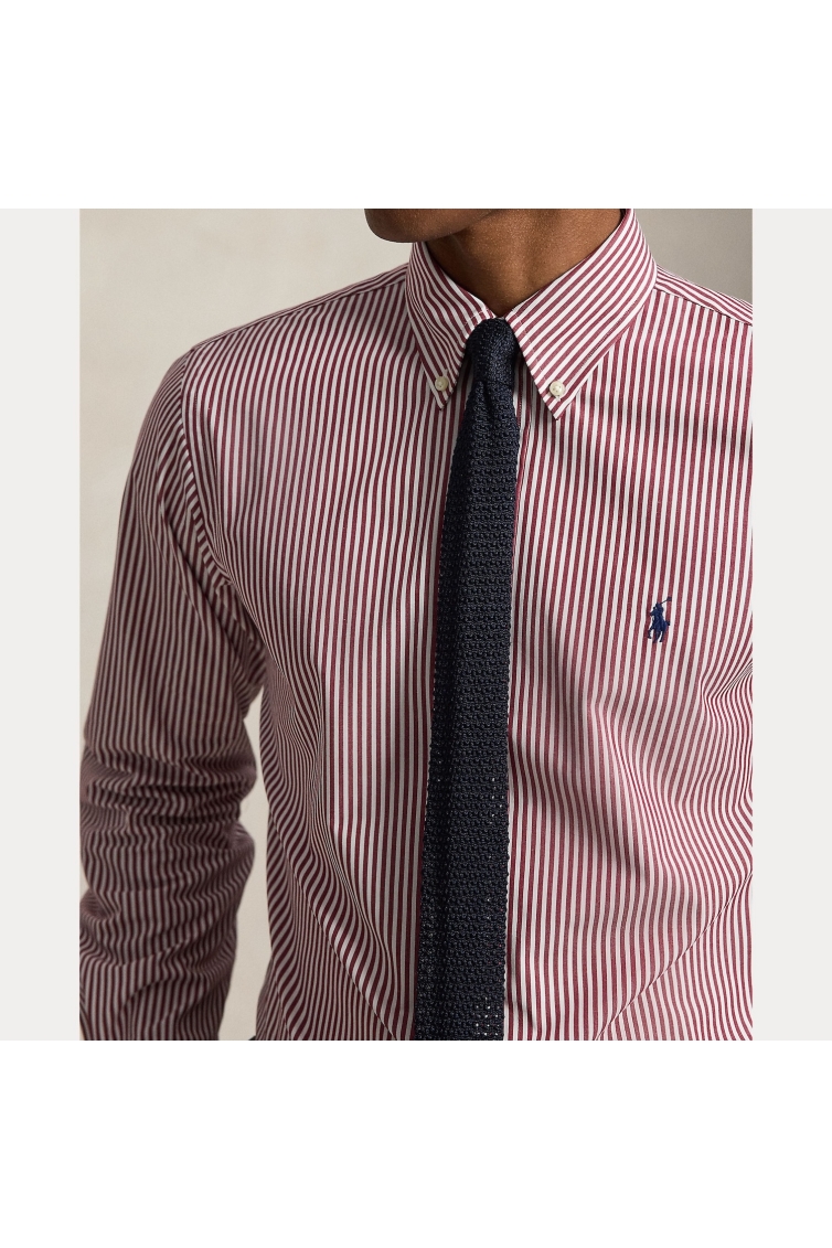 Ralph Lauren Shirt Custom Fit Stripe Stretch Polin kleding overhemd casual Rood