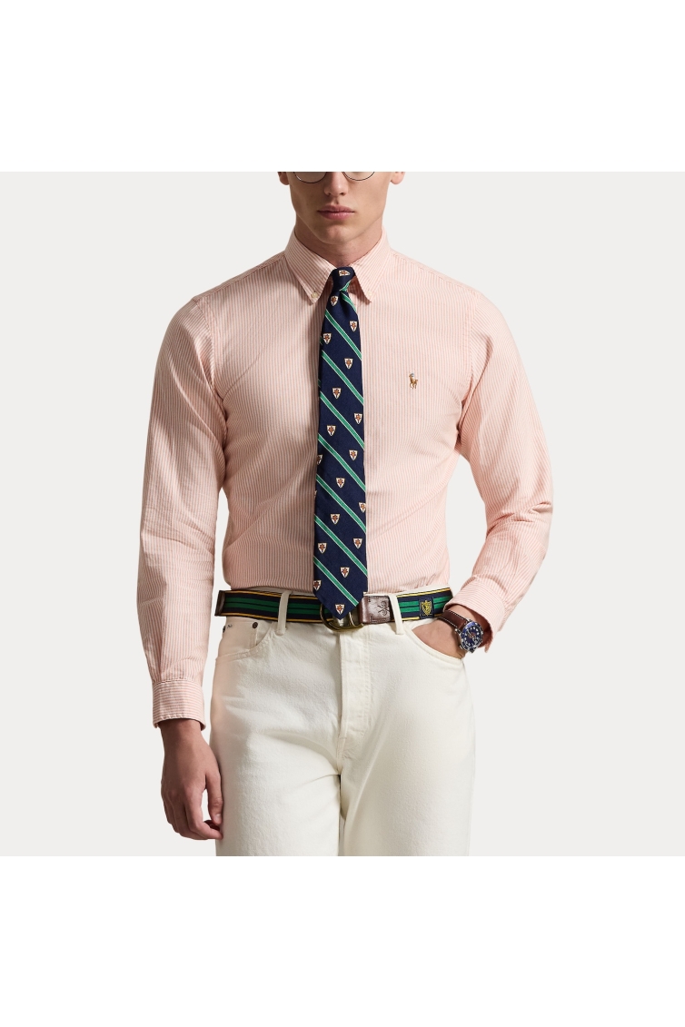 Ralph Lauren Custom Fit Striped Oxford Shirt kleding overhemd casual Oranje