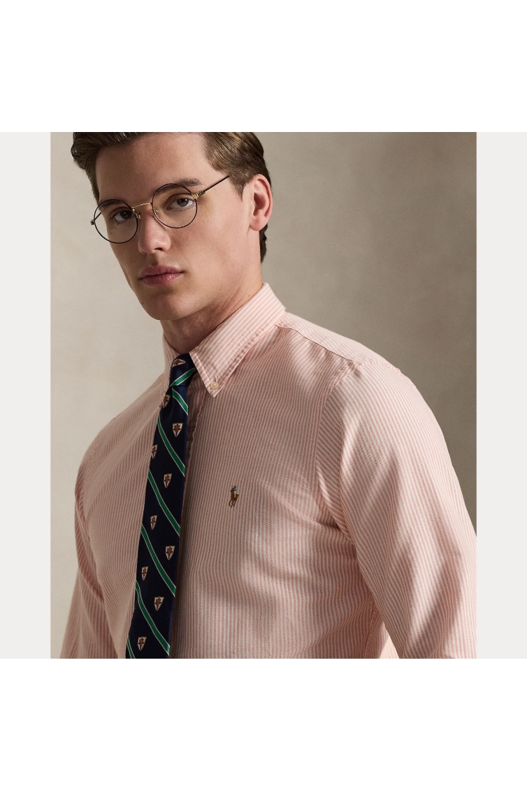 Ralph Lauren Custom Fit Striped Oxford Shirt kleding overhemd casual Oranje