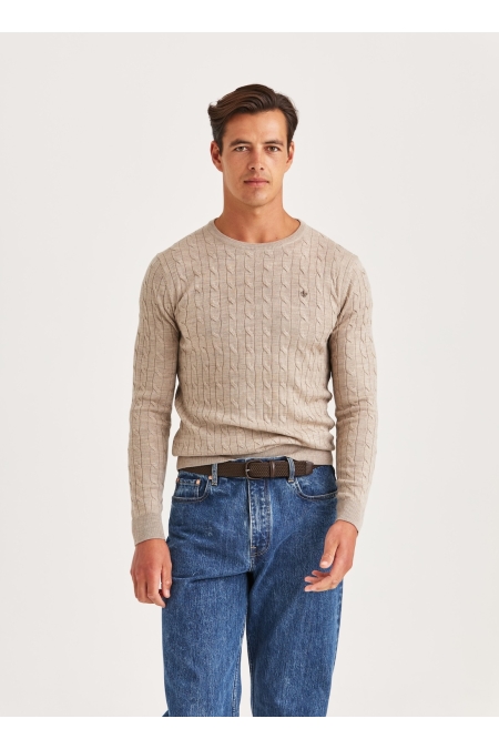 Morris Merino Cable Oneck kleding trui Beige