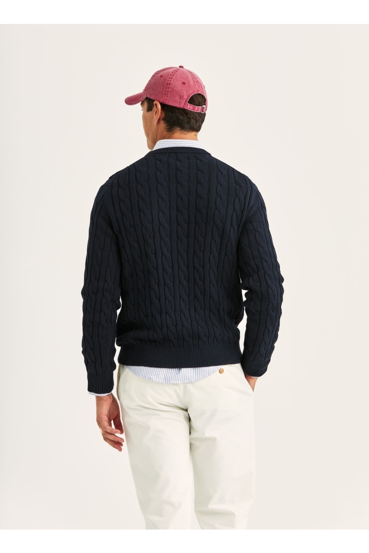 Morris Ethan Cable Oneck kleding trui Blauw