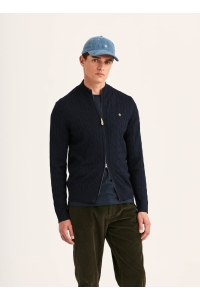 Morris Merino Cable Zip Cardigan kleding vest Blauw